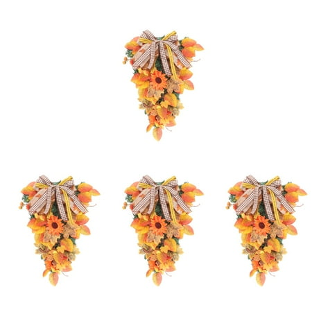

BESTONZON 4pcs Thanksgiving Swag Maple Leaves Ribbon Wreath Decor Tree Pendant Wall Ornament Home Supplies