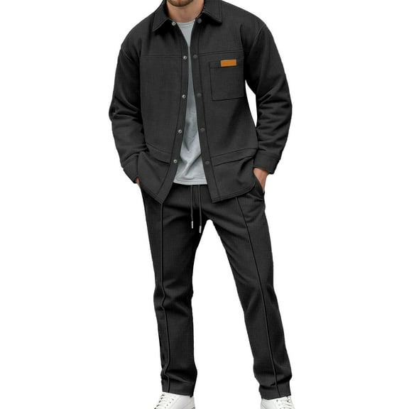 RUTAYY Men's Outfits Solid Color Long Sleeve Solid Color Jacket and Pants with Drawstring Pocket Casual Breathable Classic Seaside Clothing Sets
