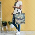 thumbnail image 4 of FORMRS Womens Canvas Tote Bag with Zipper Inner Pocket Shoulder Handbag, Beige Floating Whale, 4 of 7