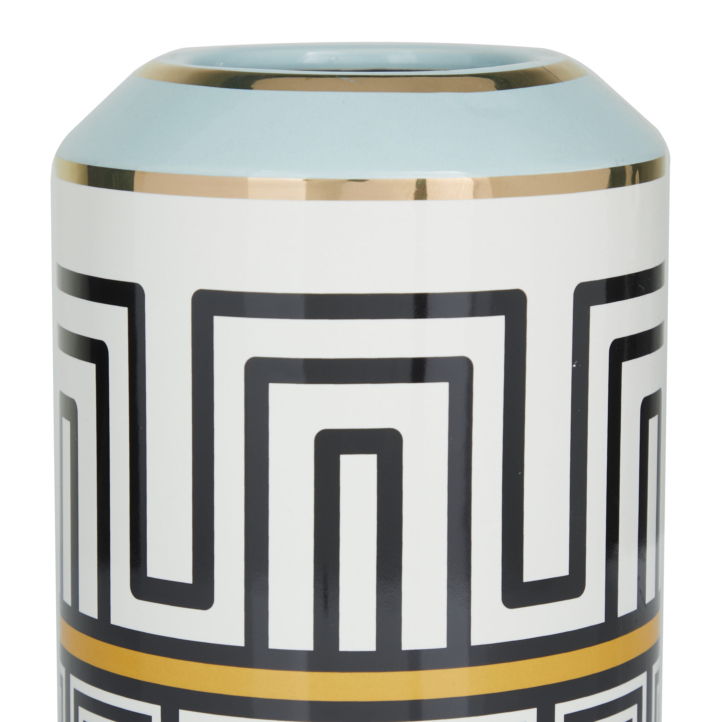 DecMode 9" Teal Ceramic Vase with Greek Knot Pattern