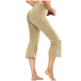 thumbnail image 5 of Straight Wide Leg Capris Pants for Women Pilates Yoga Pants Workout Gym Flared Leggings Mid Rise Casual Bottoms with Pockets Beige M, 5 of 7