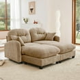 thumbnail image 4 of 74" Oversized Chenille Modular Sectional Loveseat Sofa with 2 Ottoman, High-Density Foam Cushions, Tufted Pleated Cushion Backrest, Modern 2-Seater Couch with 2 Pillow, for Living Room, Camel, 4 of 7