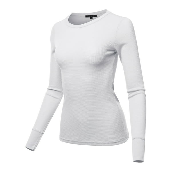 A2y A2y Womens Basic Solid Long Sleeve Crew Neck Fitted Thermal Top Shirt White L Walmart 