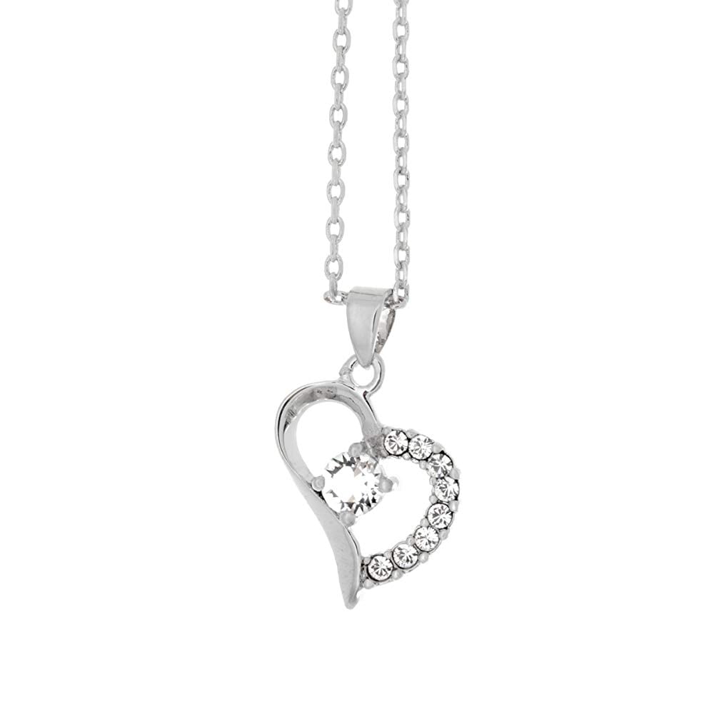 Cate & Chloe Laila 18k White Gold Chain Crystal Pendant Necklace with Swarovski Crystals, Fancy Heart Necklaces, Beautiful Trendy Necklace for Women, Fashion Statement Special Jewelry - MSRP $128