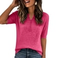 thumbnail image 2 of Garbnen Ribbed T Shirts for Women Knitted V Neck Button Womens Half Sleeve Tops Fitted Summer Stretch Basic Sweater Tunics for Women XXL, 2 of 5