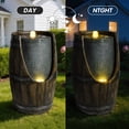 thumbnail image 3 of 24.8" Tall Outdoor Water Fountain,Rustic Barrel Style Cascading Resin Waterfall with Warm LED Lights,Weather-Resistant Patio Fountain for Patio Yard Porch,Grayish Green, 3 of 8