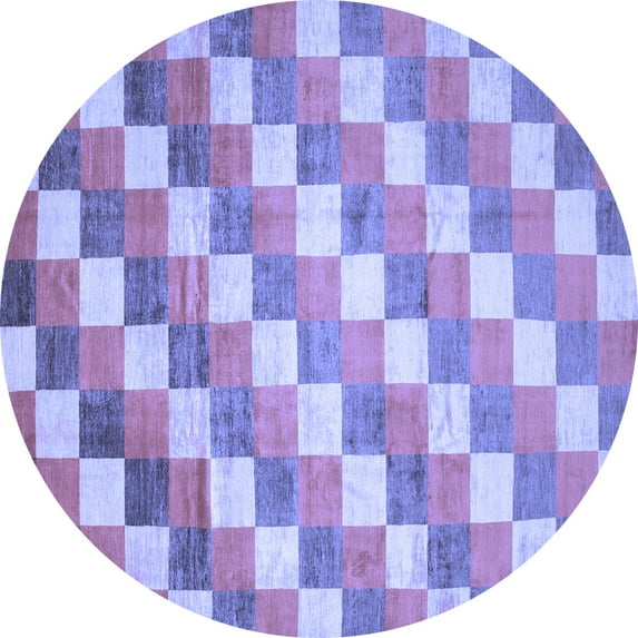 Ahgly Company Machine Washable Indoor Round Abstract Blue Contemporary Area Rugs, 7' Round