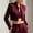 Wine Red, variant on Women's Stand Collar Cropped Blazer Open-Front Long Sleeve Gold Button Cuff Elegant Office Jacket White,XXL