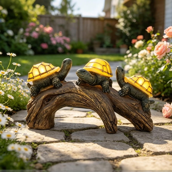 XIBUFE Solar Outdoor Statues Turtle on Log Yard Decor Waterproof Figurine Light Garden Decorations Lawn Ornaments for Patio Backyard Gift for Mom Woman Grandma Lovers