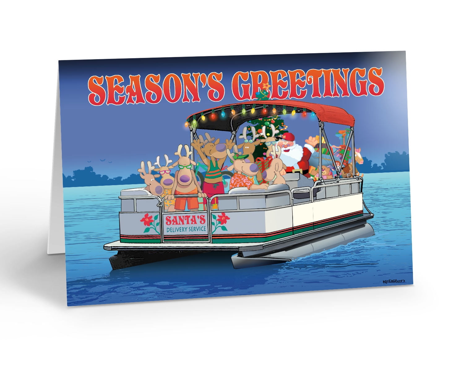 Boating Christmas Card Santa's Pontoon Boat Christmas Card Nautical