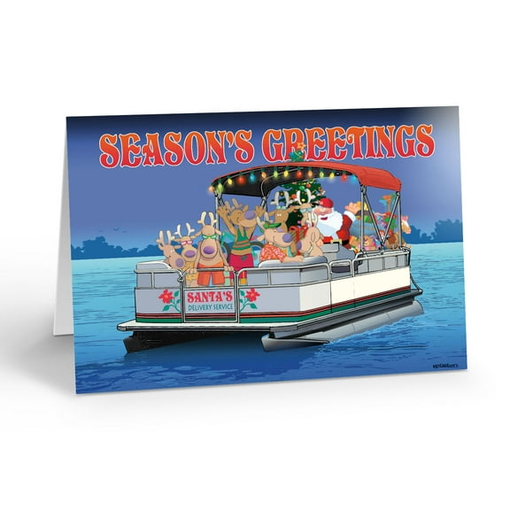 Boating Christmas Card - Santa's Pontoon Boat Christmas Card - Nautical Christmas Card- 60035