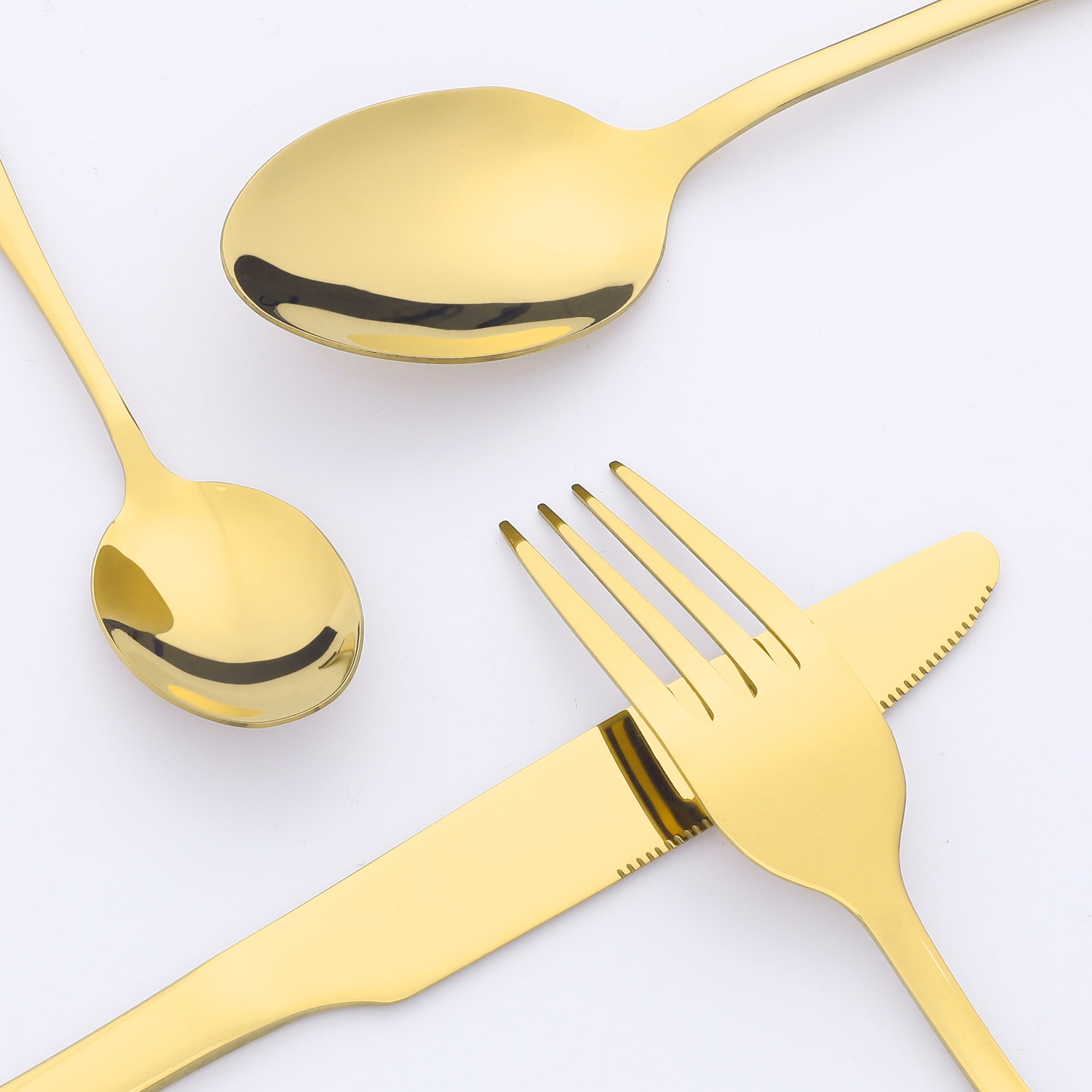 Unique Bargains Stainless Steel Silverware Set with Spoons and Forks Gold 4 Pcs