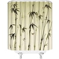 thumbnail image 3 of Vintage Bamboo Shower Curtain Retro Chinese Style Ink Painting Bamboo Bird Home Bathroom Decor Curtain , 72x72Inch with Hooks Fabric, Green Beige, 3 of 6
