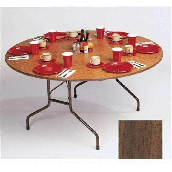 Correll Cf60Mr-01 Melamine Top Round Folding Tables - Fixed Height - Walnut