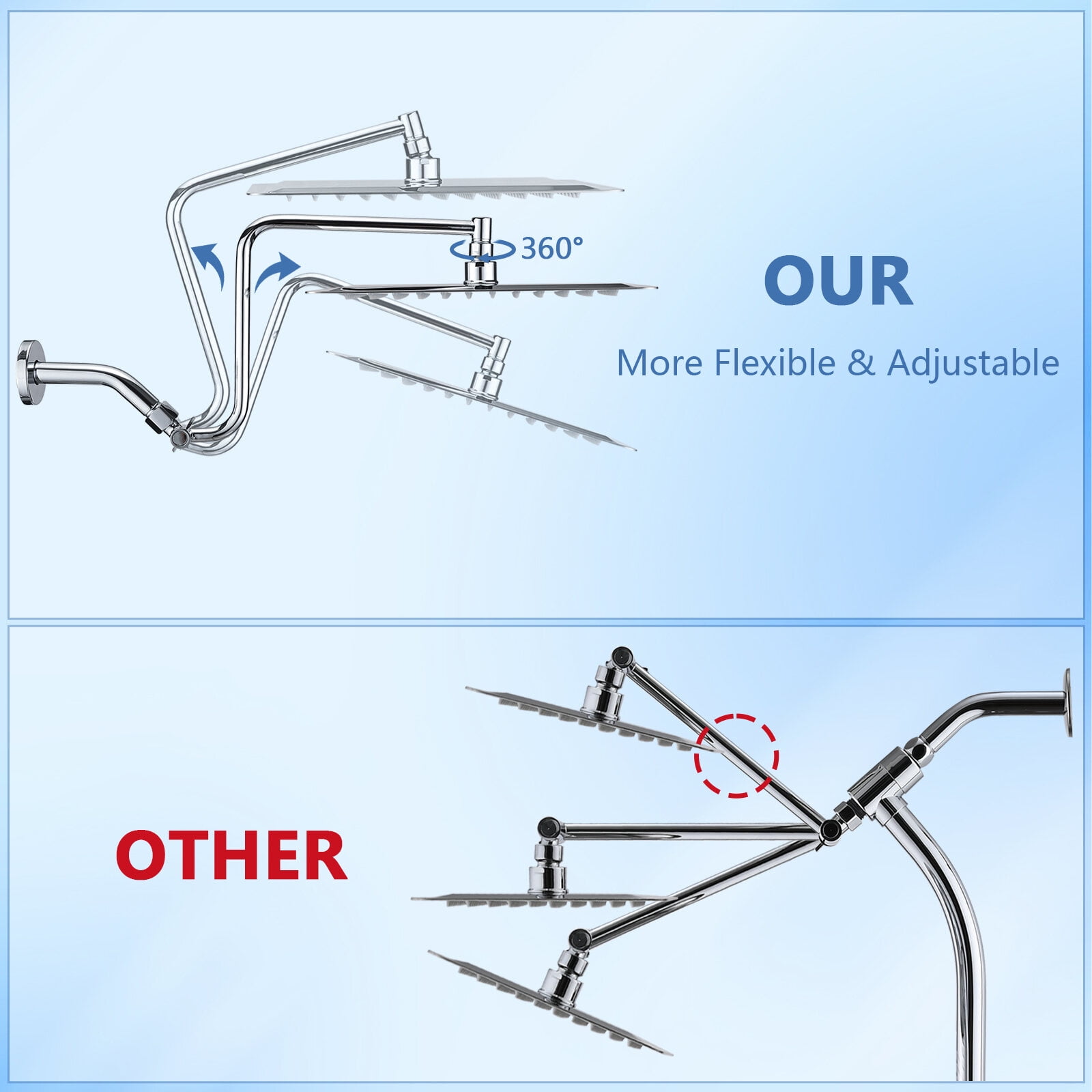 Freestanding Bathtub Faucet, 12 inch Adjustable Extension Arm High-pressure Rain Shower Head, Rain Fixed Shower Head, Freestanding Tub Filler,Stainless Steel Standalone Tub Faucet