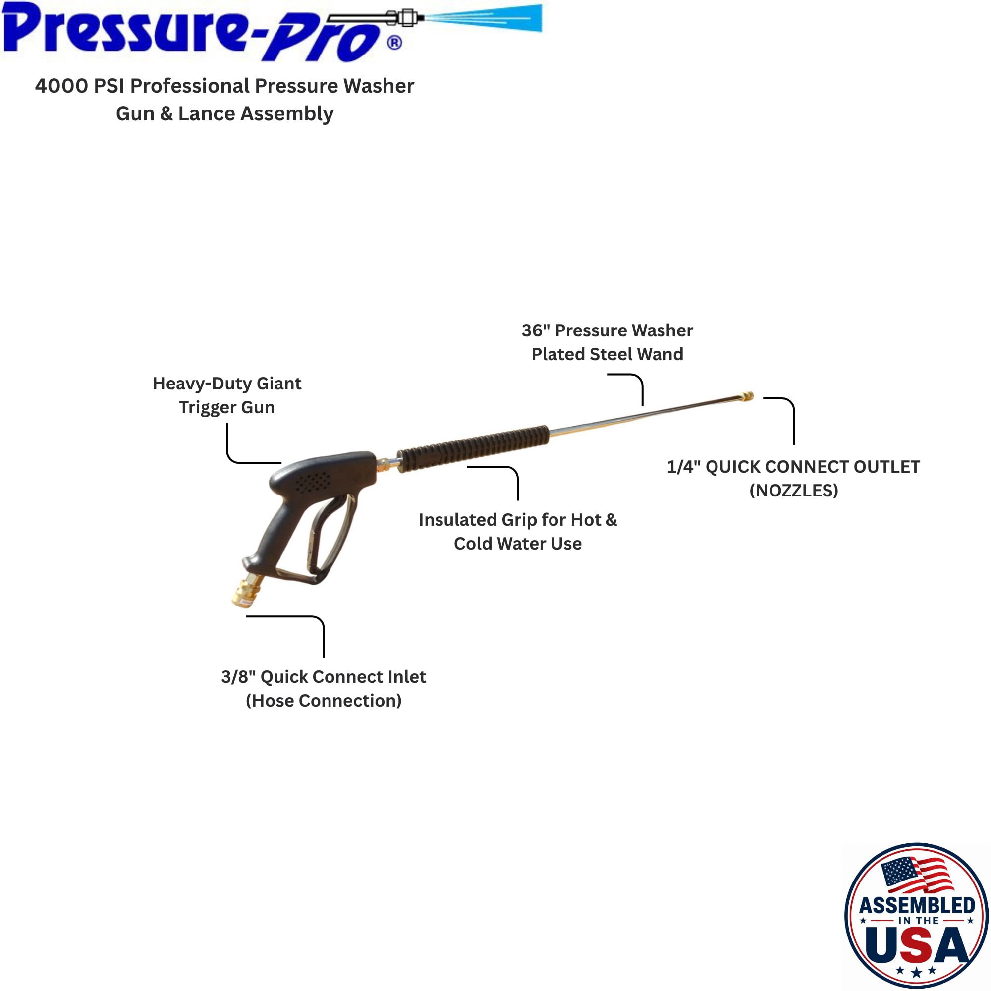 Pressure-Pro Replacement 4000 PSI 3 ft. Insulated Pressure Washer Gun Lance Assembly with 3/8in. Quick Connect Coupler