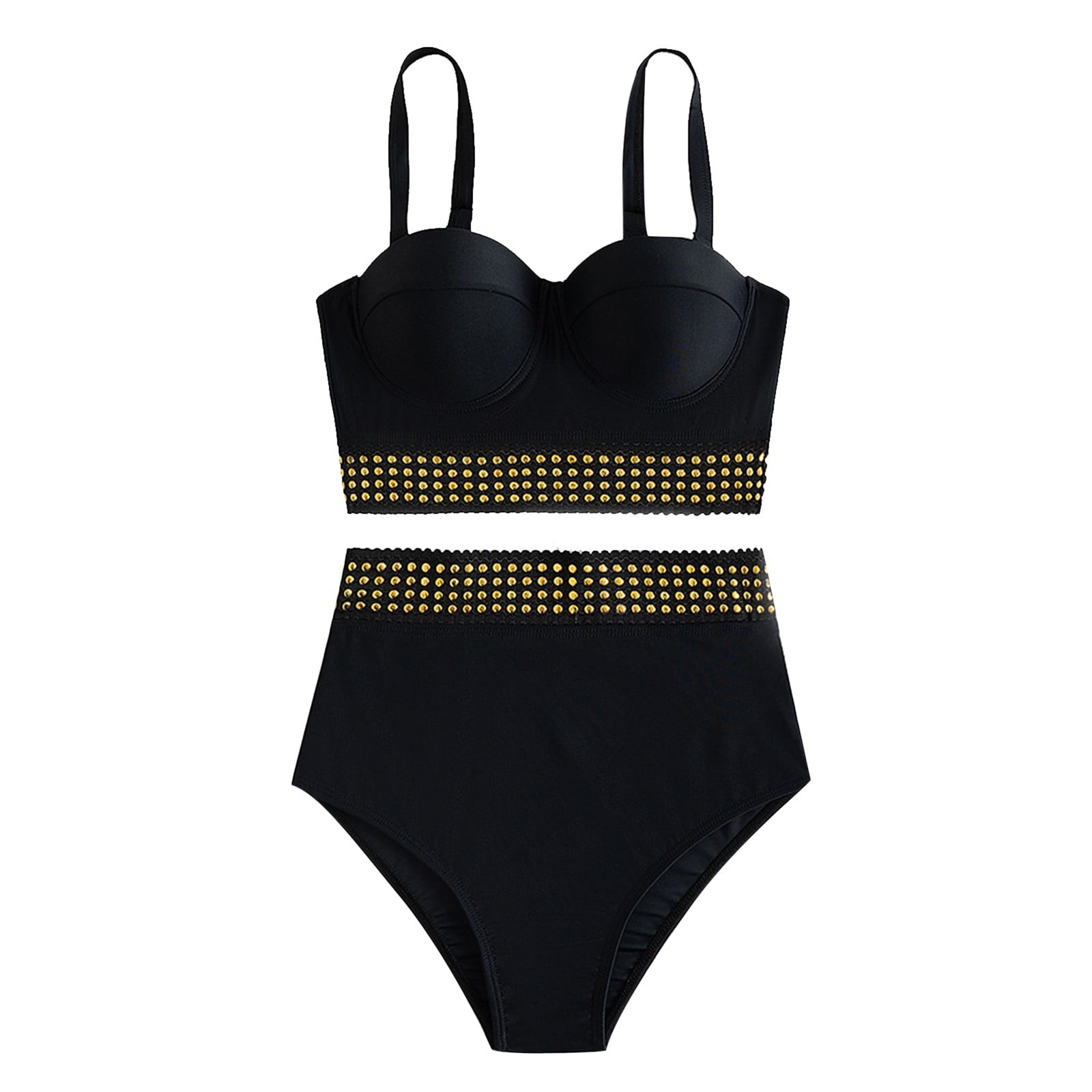 CAICJ98 Plus Size Swimsuit Women s High Waisted Bikini Sets Sporty Two Piece Swimsuit Color Block High Cut Black S Walmart