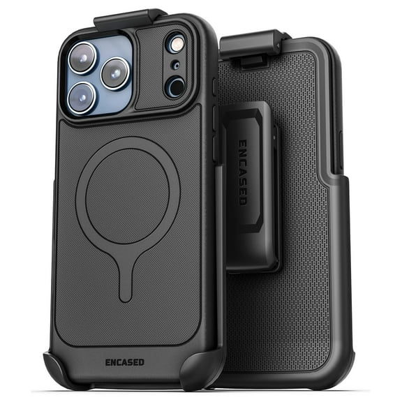Encased Thin Armor for iPhone 17 Pro Max Case with Belt Clip (Compatible with MagSafe) Slim Flexible TPU Cover with Rotating Holster (Matte Black)