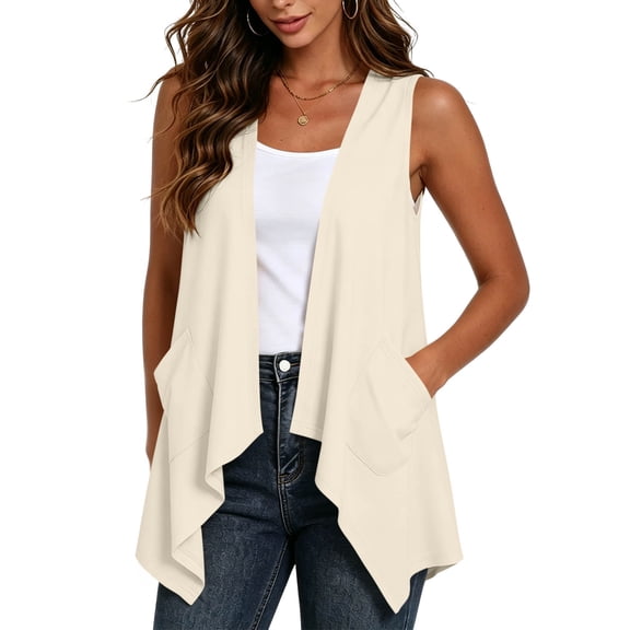 Vivianyo HD Women's Sleeveless Open Front Vest, Asymmetric Hem Casual Cardigan, All Season Layering Outerwear for Daily Shopping Trips, Sizes S-2XL