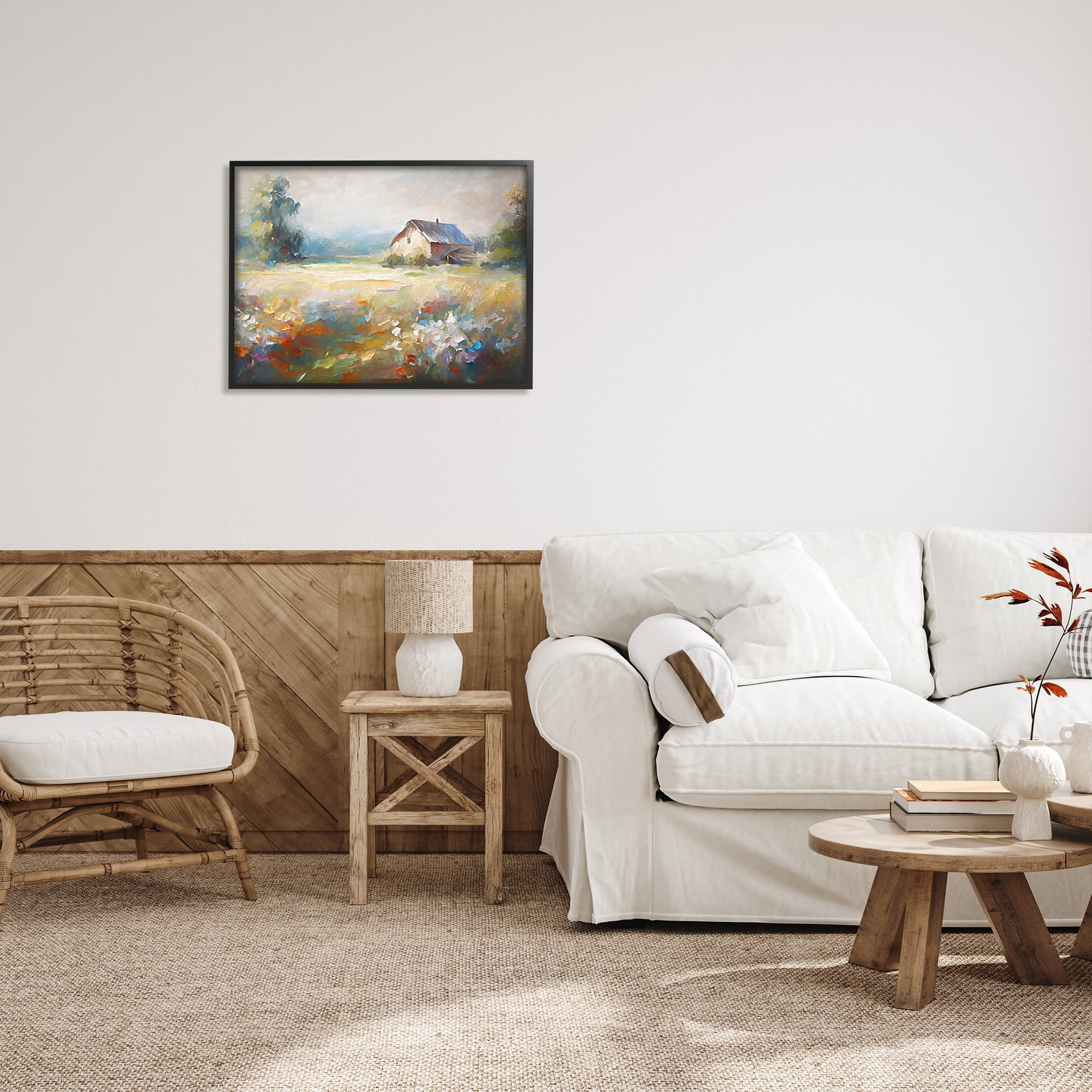 Stupell Industries Floral Countryside Abstraction Landscape Painting Black Framed Art Print Wall Art, 30 x 24