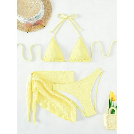 New 3 Pieces Set Swimsuit Women Thong Swimwear Sexy Micro Bikini Set With Sarong Skirts Cover Up Beach Wear Bathing Suit White