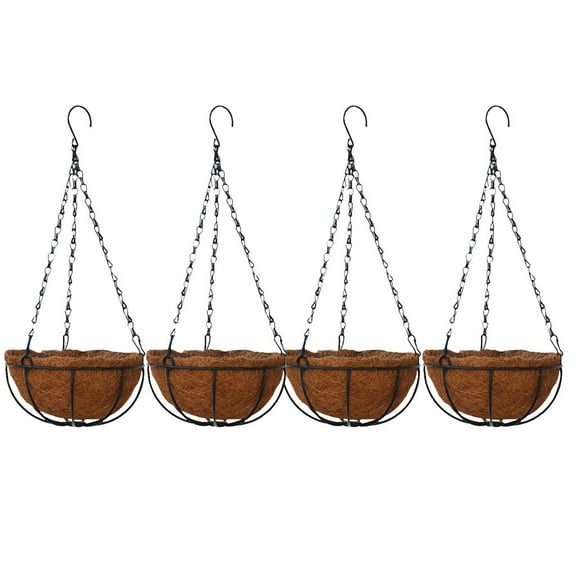 4Pcs Metal Hanging Planter Basket With Liner 14 Inch Round Wire Plant Holder With Chain Porch Decor Flower Pots Hanger Garden (10inch)