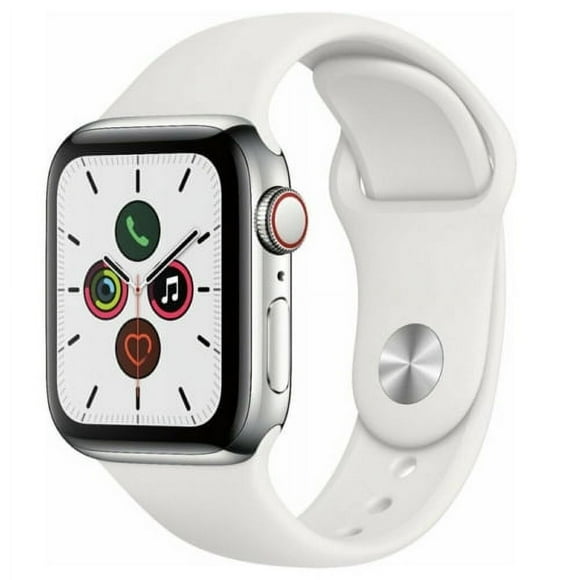 Pre-Owned Apple Watch Series 5 40mm GPS + Cellular Unlocked - Silver Stainless Steel Case - White Sport Band (2019) - Fair