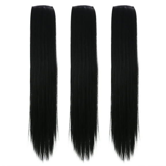 Tersarium 3PCS Silky Wig Ponytail Realistic Long Straight Wig Ponytail Headpiece (Black)