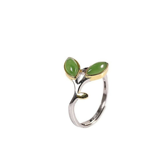Women Jade Jasper Lucky Leaf Ring