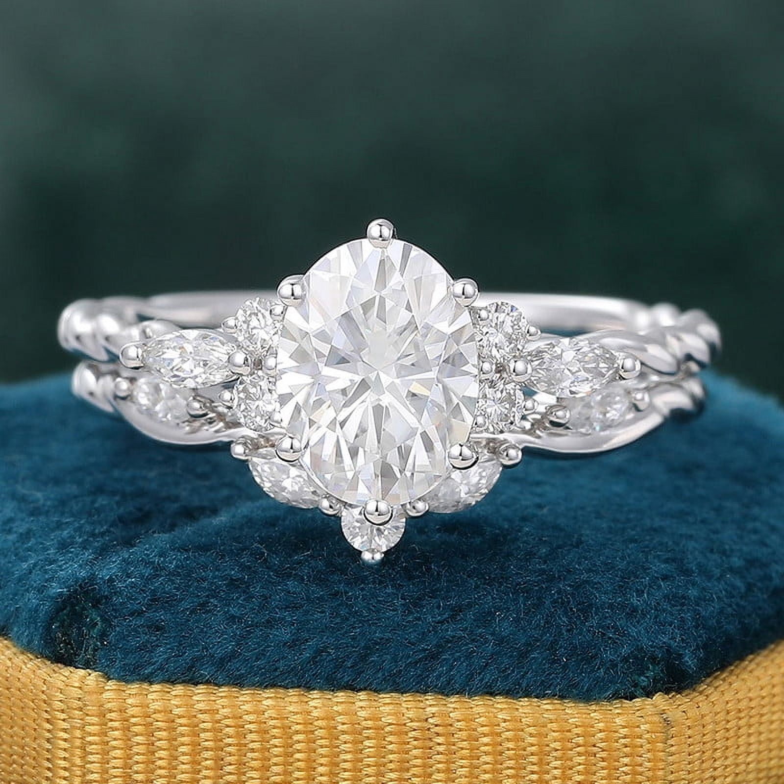 Spot Jewelry Brilliant 2.2 Ct Round Cut Diamond Ring - Silver 14K White Gold Plated Rings for Her - Solitaire with Accent Diamond Rings for Women - Engagement wedding Diamond Rings for Women