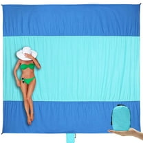 Beach Blanket Sandproof, Extra Large Beach Mat, Travel Ground Cover, Big & Compact Sand Free Mat Quick Drying, Lightweight & Durable with 4 Stakes, 4 Corner Pockets & Metal Hanger