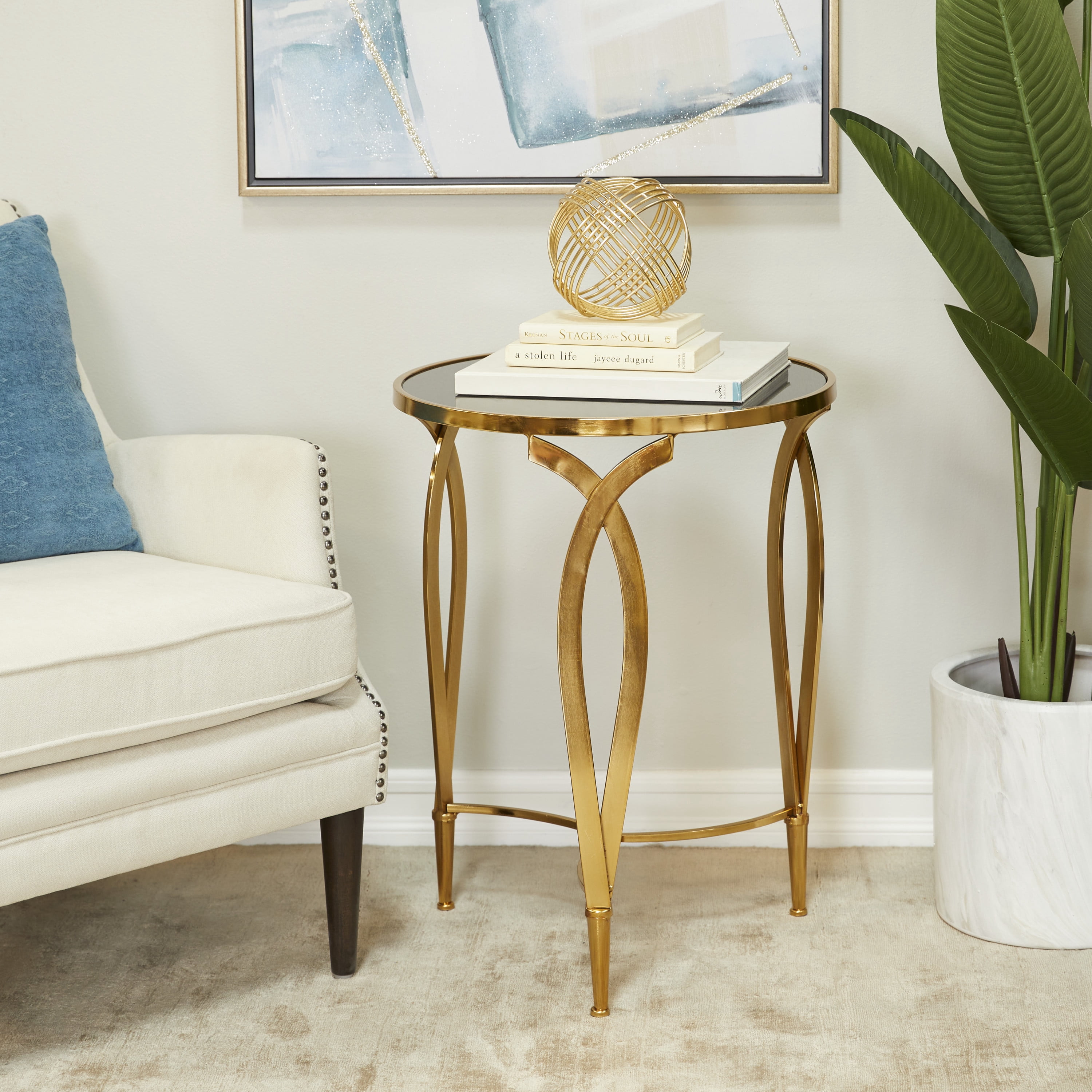 DecMode 20" x 27" Black Metal Accent Table with Black Top, 1-Piece