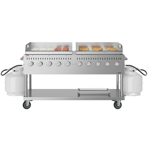 72 in. 10-Burner Commercial Outdoor Propane Gas Grill with Two 36 in. Griddles in Stainless-Steel, ETL Listed (CGKIT7-G36G36)