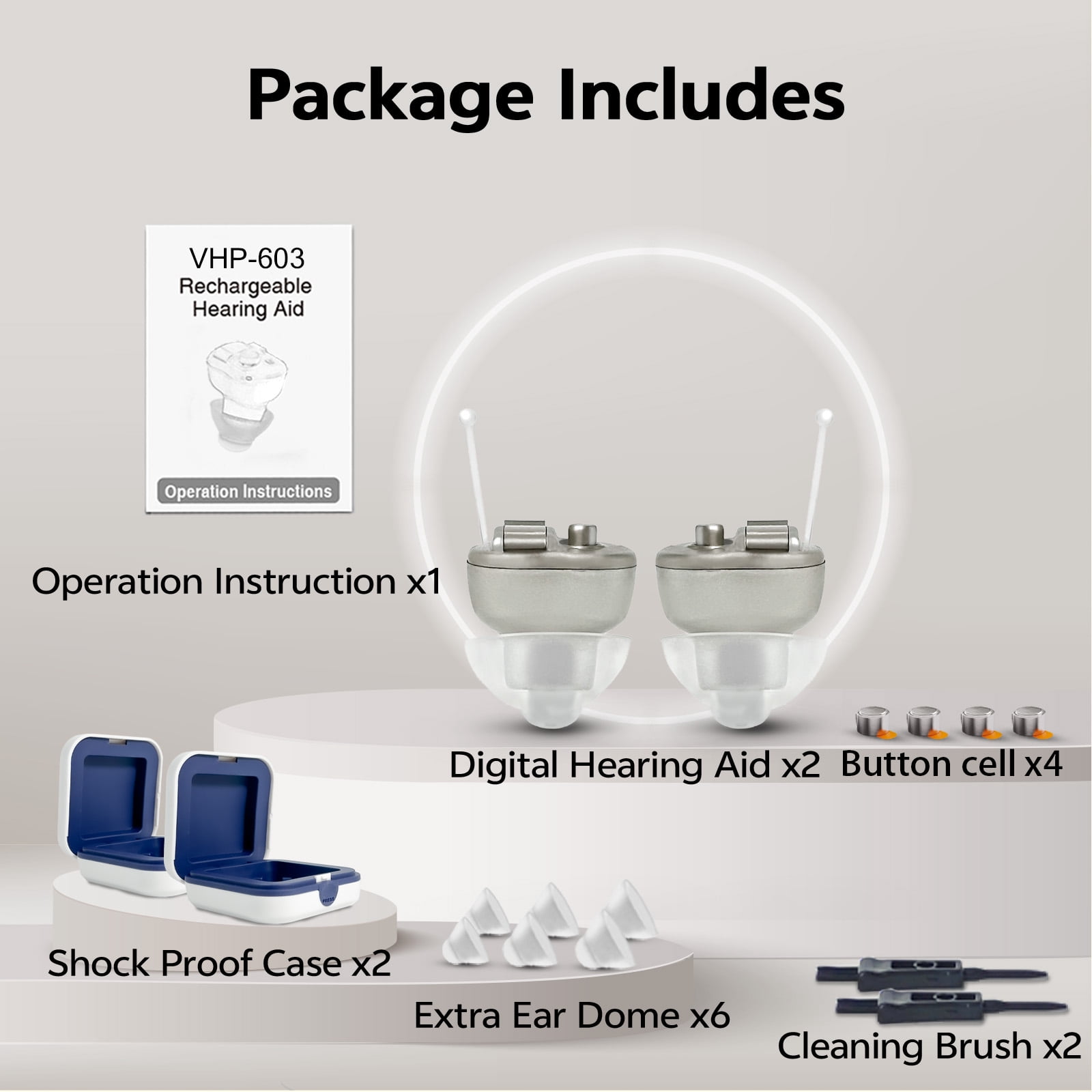ELCTRTICI Hearing Aids for Seniors, Mini Invisible, Binaural, VHP-603, Gold