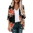 thumbnail image 1 of Cardigan for Women's Plus Size Summer Dressy Floral Print Puff Sleeve Cardigan Loose Chiffon Cover Up Blouse Trendy Tops Party on Clearance, 1 of 3