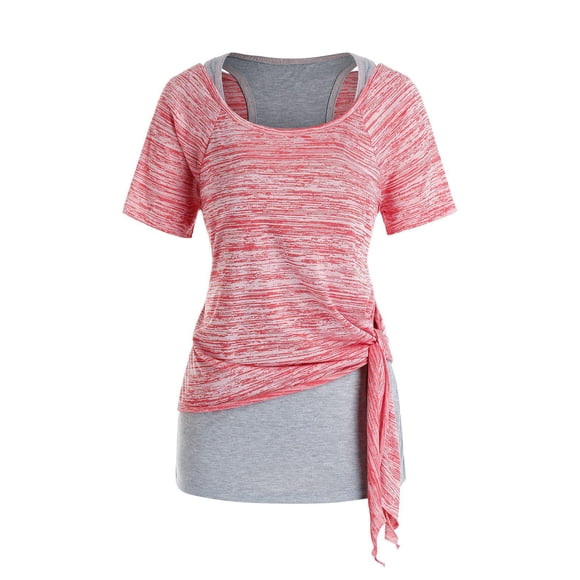Tamaño más Marled nudo del lazo camiseta sin mangas y Scoop Conjunto Rosegal Camisetas tallas grandes
