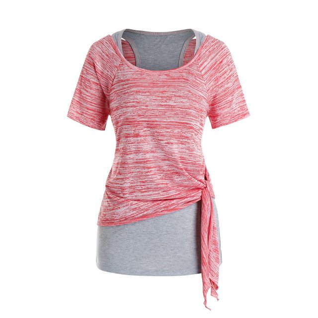 Tamaño más Marled nudo del lazo camiseta sin mangas y Scoop Conjunto Rosegal Camisetas tallas grandes