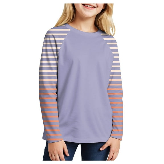 Hessimy Boys and Girls Long Sleeve Shirts Kids Crewneck T Shirts Casual Tops Tees(Light Purple,7-8 Years)