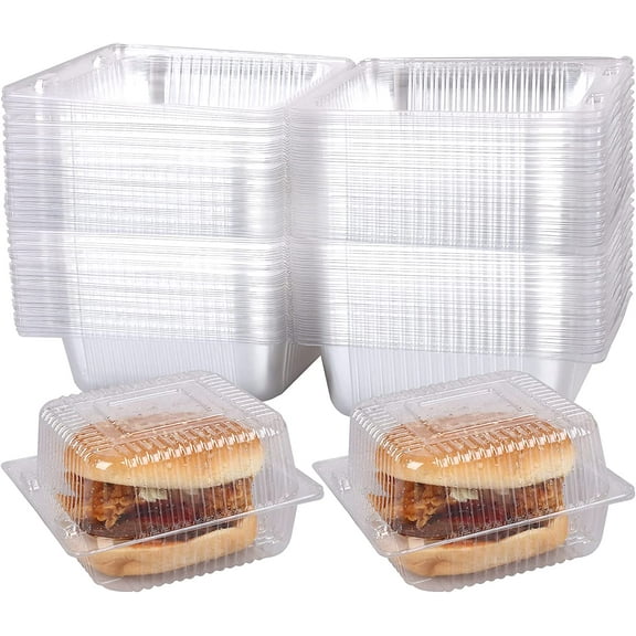 100 Pcs 5x5 Inch Clamshell Take Out Tray Take Out Containers Plastic Hinged Food Containers Disposable Takeout Box Transparent Carry Out Container to Go Box for Restaurants Delivery Takeout
