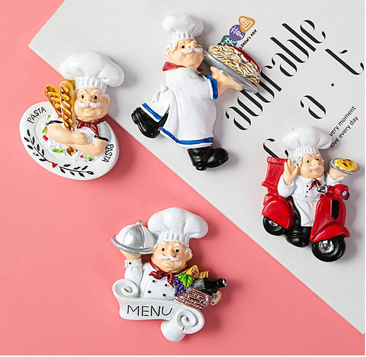Fat Chef Refrigerator Magnet 6 pc Assorted Magnets Bistro Kitchen Decor Nice Gif 