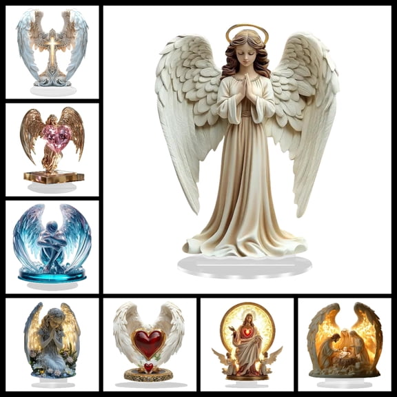 Clearance! YZEGDCH 2D Graceful The Cross Prayer Wings Angel Figurine, 2026 New Gorgeous Angel Wings Cross Decoration for Desk and Living Room Decoration, Gift for Familt Friends Women Men(Style A)