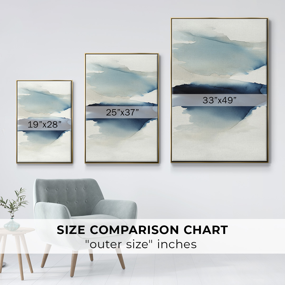 Waves I Framed Premium Gallery Wrapped Canvas - Ready to Hang - 25 x 37 - Gold Floating Frame