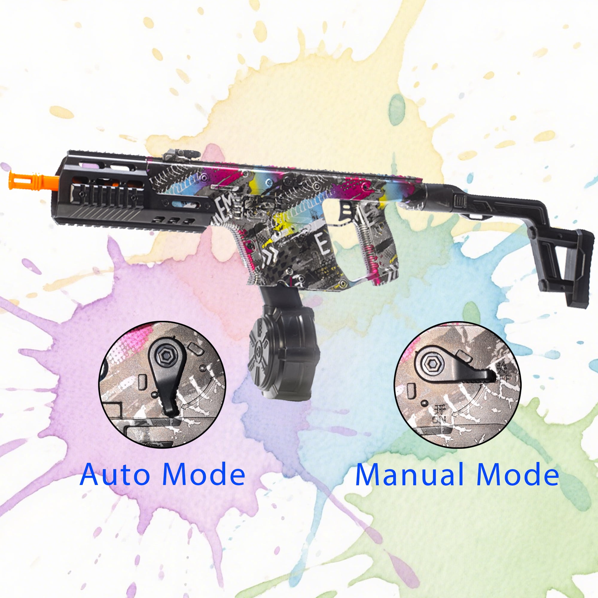 EMERBU Large Splatter Gel Ball Blaster With Auto and Manual Mode High Speed Long Range Outdoor Gameplay for Age 15+