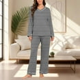 thumbnail image 2 of Levmjia Womens Pajama Set Winter Fashion Stripe Print Tops and Pants Casual Long Sleeve Loose Sleepwear 2 Piece Pajamas Soft Warm Cozy Home Outfit Wear, 2 of 7