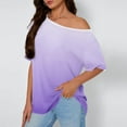 thumbnail image 2 of YUGYXL Women's Off The Shoulder Tops Gradient Oversized Shirts Casual Loose Fit Short Sleeve Comfy Vacation Shirts Purple S, 2 of 6