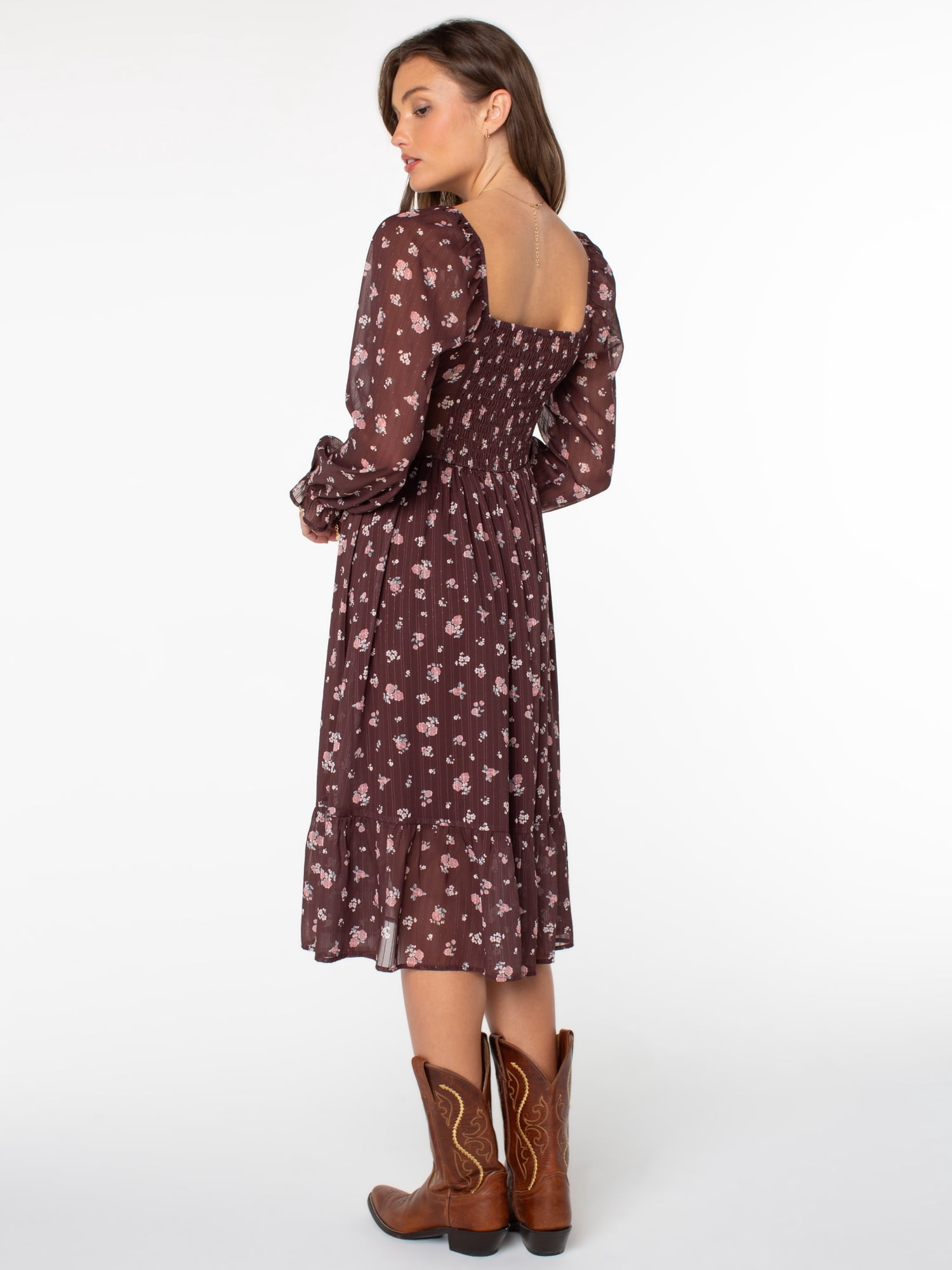 Celebrity Pink Women's Long Sleeve Basque Waist Midi Dress, Sizes XS-XXXL