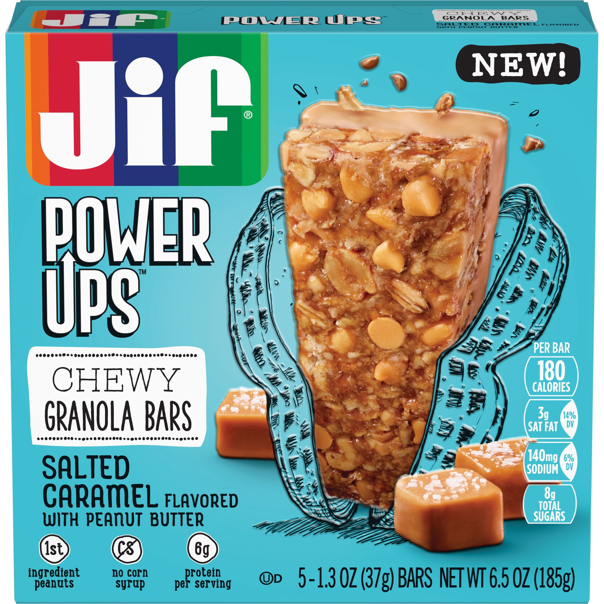 Jif Power Ups Chewy Granola Bars, Salted Caramel Flavored with Peanut