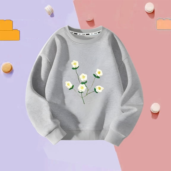 Mifsaly Kids Girls Sweatshirt Floral Graphic Long Sleeve Fleece Lined Pullover Tops Comfortable Back To School Casual Warm Fall Winter Outfits