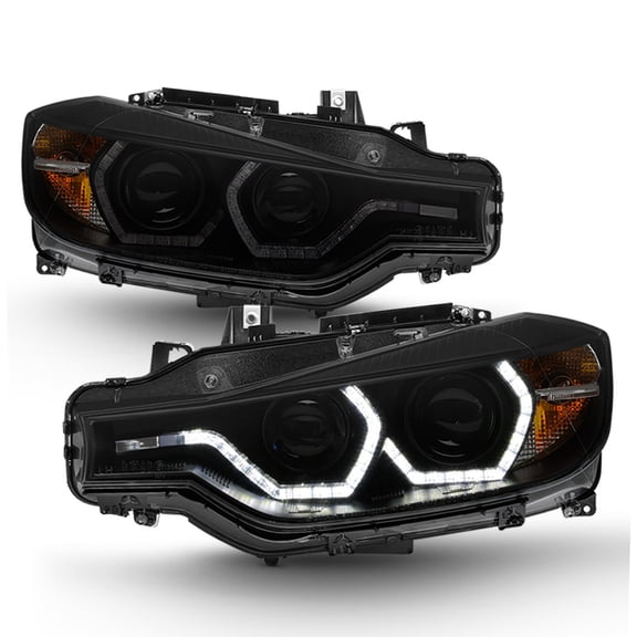 Black Smoke 2012-2015 BMW F30 328i 335i Sedan LED 3D DRL 2 Projector Headlights