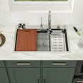 thumbnail image 3 of Logmey Stainless Steel Workstation Kitchen Sink 33x22 Drop In Topmount Kitchen Sink Watetfall Sink with Faucet Combo, Cup Washer, Gift, 3 of 11